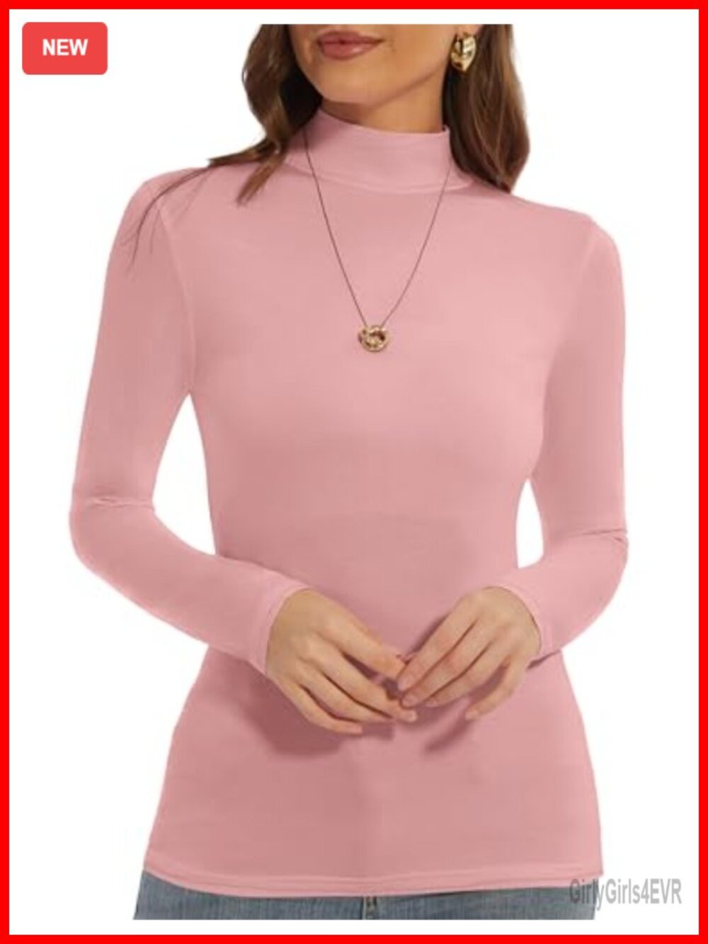 Womens Long Sleeve Mock Turtleneck Slim Fitted Pullover Top